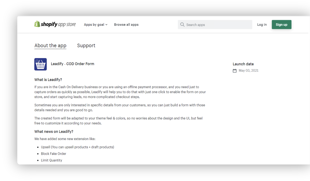 Leadify cash on delivery order form