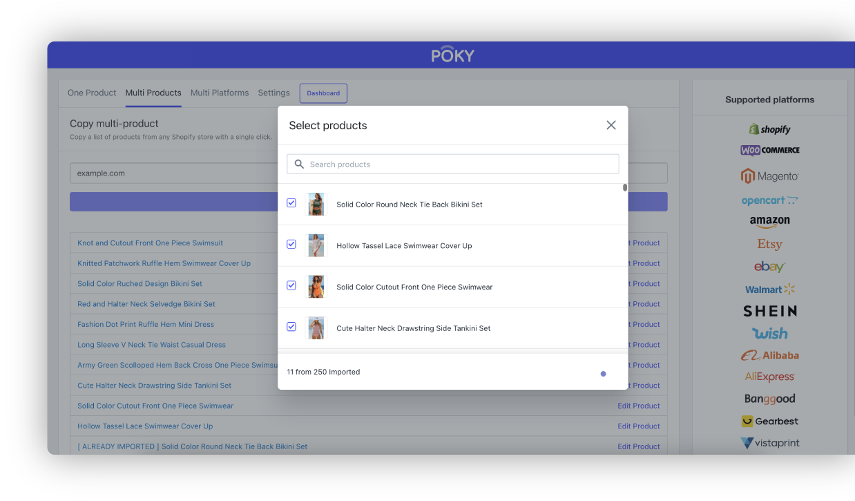 POKY product importing tools and supported ecommerce platforms