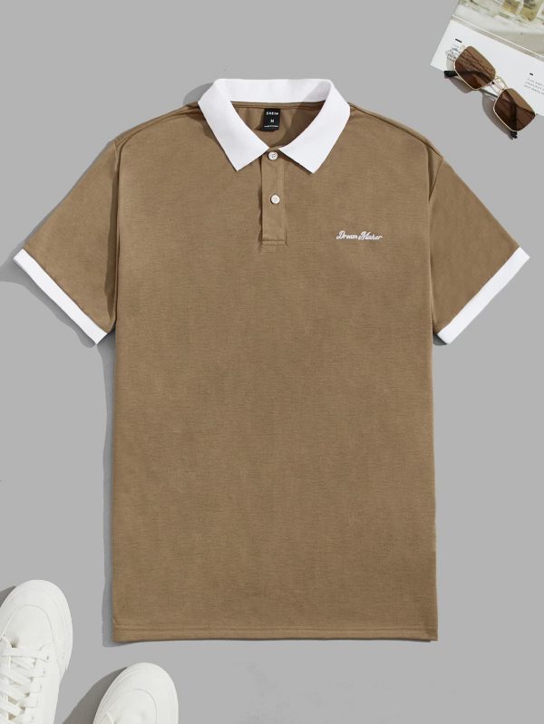 Manfinity RebelGame Chemise polo casual et d'affaires à manches courtes pour hommes avec lettres et couleurs contrastées