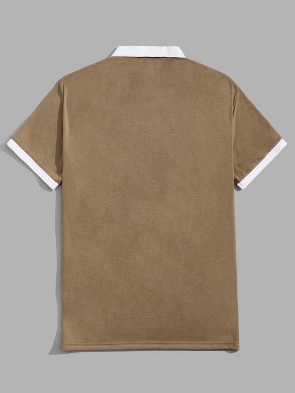 Manfinity RebelGame Chemise polo casual et d'affaires à manches courtes pour hommes avec lettres et couleurs contrastées - Image 2