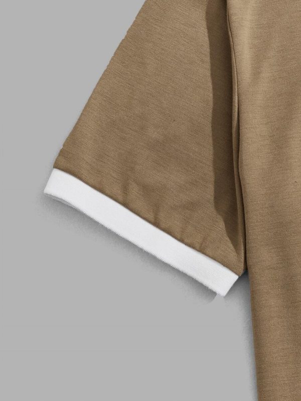 Manfinity RebelGame Chemise polo casual et d'affaires à manches courtes pour hommes avec lettres et couleurs contrastées - Image 4