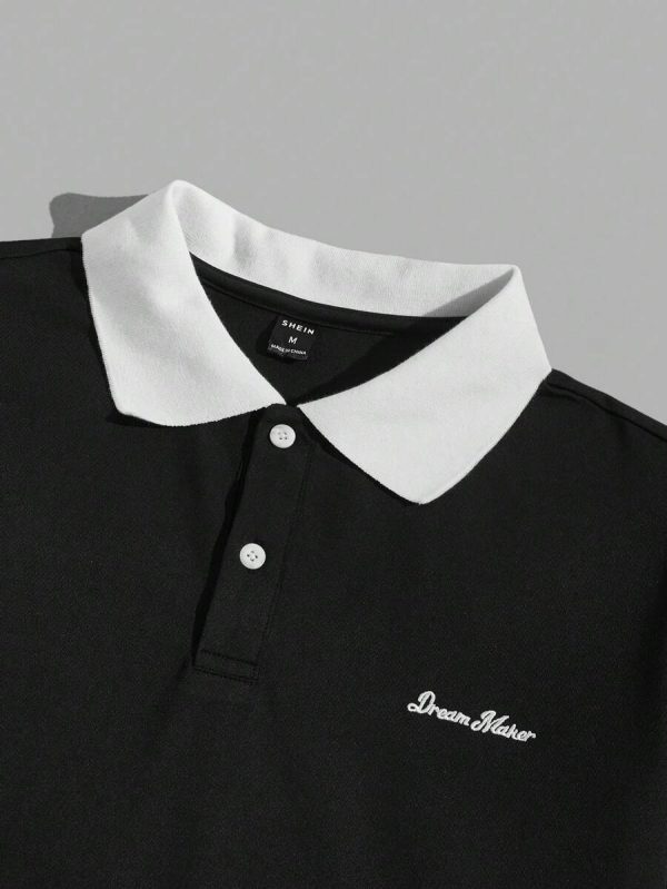 Manfinity RebelGame Chemise polo casual et d'affaires à manches courtes pour hommes avec lettres et couleurs contrastées - Image 8
