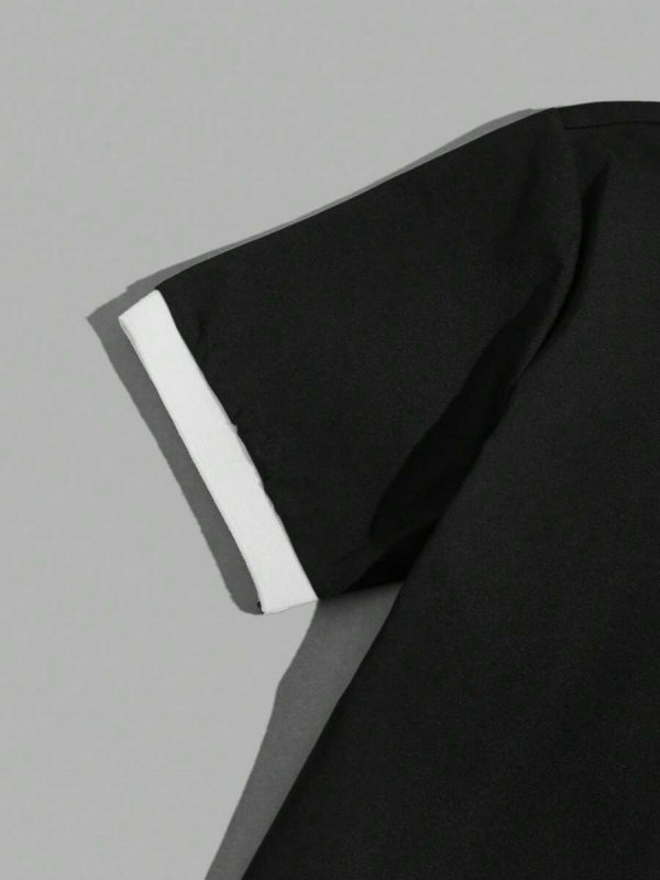 Manfinity RebelGame Chemise polo casual et d'affaires à manches courtes pour hommes avec lettres et couleurs contrastées - Image 9