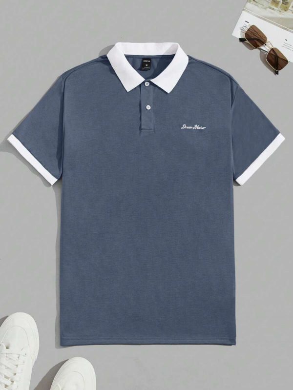 Manfinity RebelGame Chemise polo casual et d'affaires à manches courtes pour hommes avec lettres et couleurs contrastées - Image 10