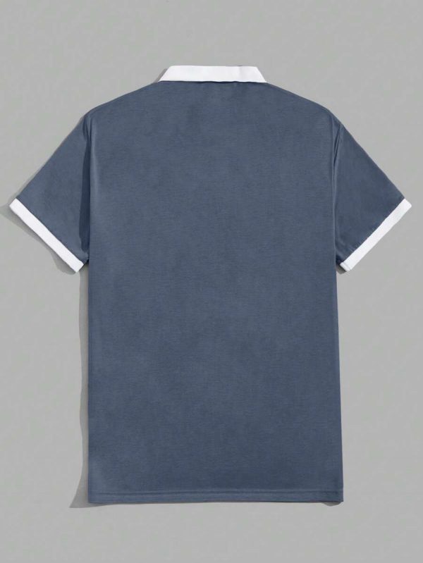 Manfinity RebelGame Chemise polo casual et d'affaires à manches courtes pour hommes avec lettres et couleurs contrastées - Image 11