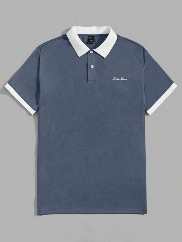 Manfinity RebelGame Chemise polo casual et d'affaires à manches courtes pour hommes avec lettres et couleurs contrastées - Image 12
