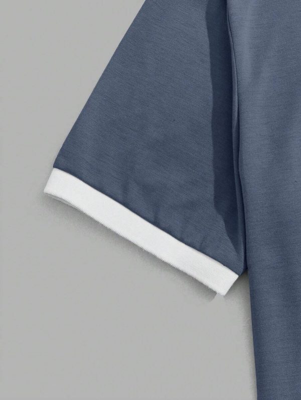 Manfinity RebelGame Chemise polo casual et d'affaires à manches courtes pour hommes avec lettres et couleurs contrastées - Image 13