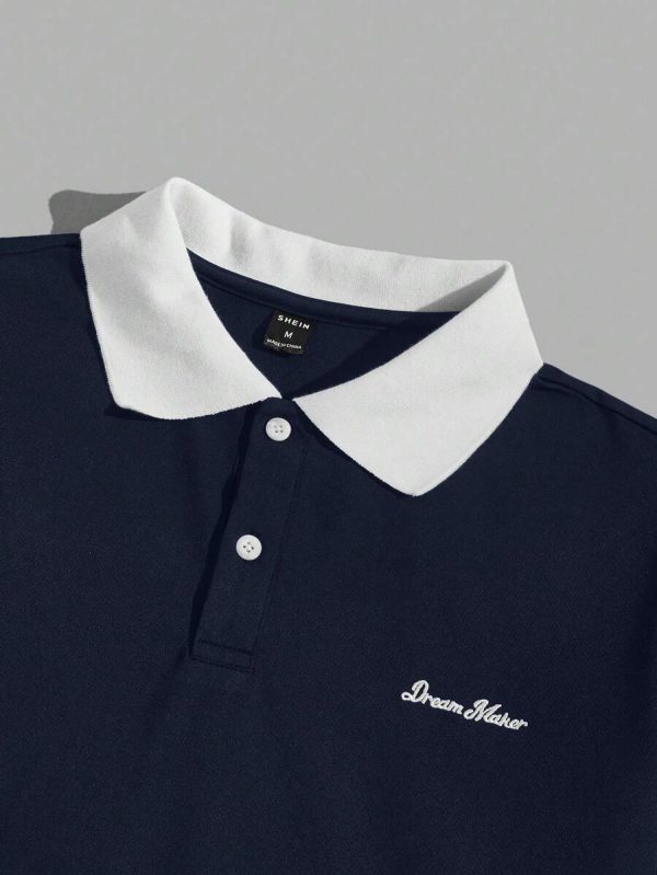 Manfinity RebelGame Chemise polo casual et d'affaires à manches courtes pour hommes avec lettres et couleurs contrastées - Image 17
