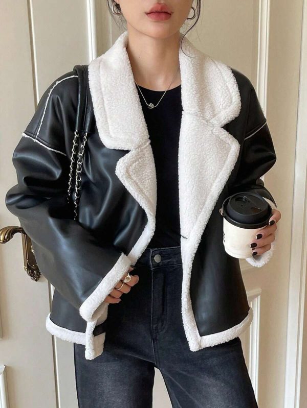 DAZY Veste en fausse fourrure de mouton à couleurs contrastées pour femmes, automne/hiver