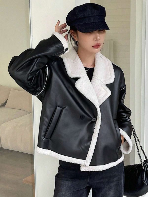 DAZY Veste en fausse fourrure de mouton à couleurs contrastées pour femmes, automne/hiver - Image 8