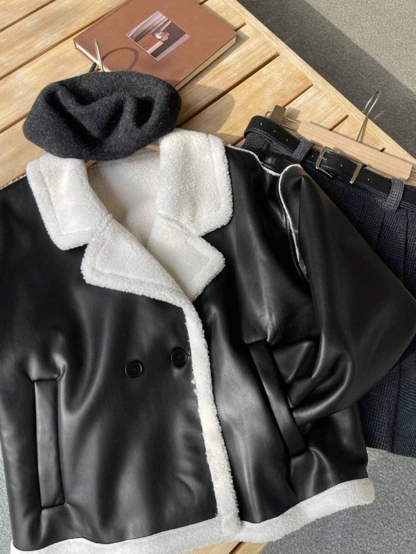 DAZY Veste en fausse fourrure de mouton à couleurs contrastées pour femmes, automne/hiver - Image 11