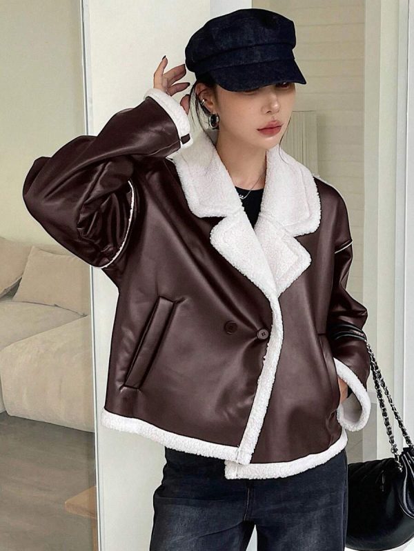 DAZY Veste en fausse fourrure de mouton à couleurs contrastées pour femmes, automne/hiver - Image 15