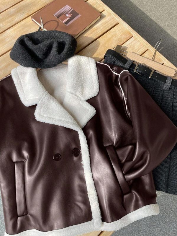 DAZY Veste en fausse fourrure de mouton à couleurs contrastées pour femmes, automne/hiver - Image 17