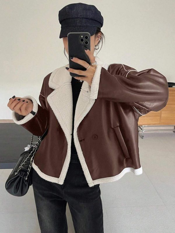 DAZY Veste en fausse fourrure de mouton à couleurs contrastées pour femmes, automne/hiver - Image 20