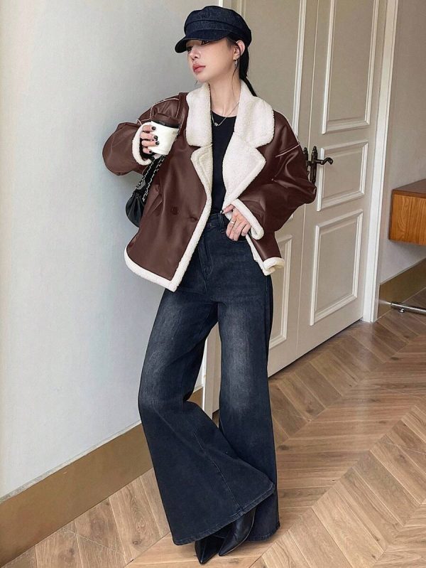 DAZY Veste en fausse fourrure de mouton à couleurs contrastées pour femmes, automne/hiver - Image 21