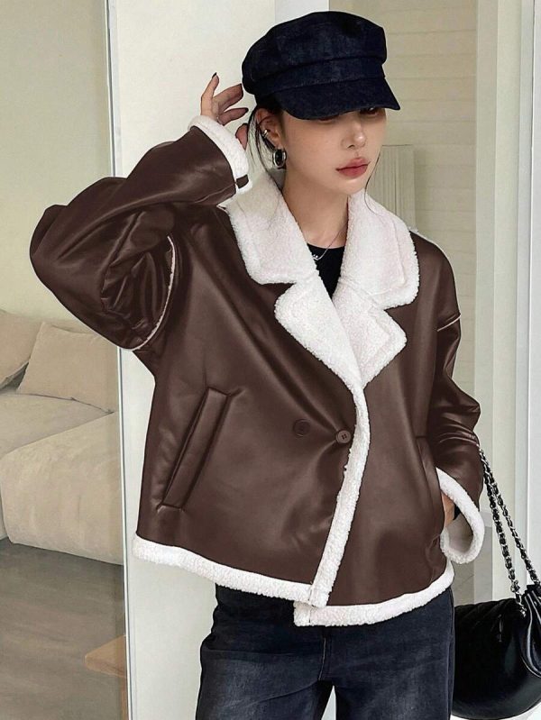DAZY Veste en fausse fourrure de mouton à couleurs contrastées pour femmes, automne/hiver - Image 22